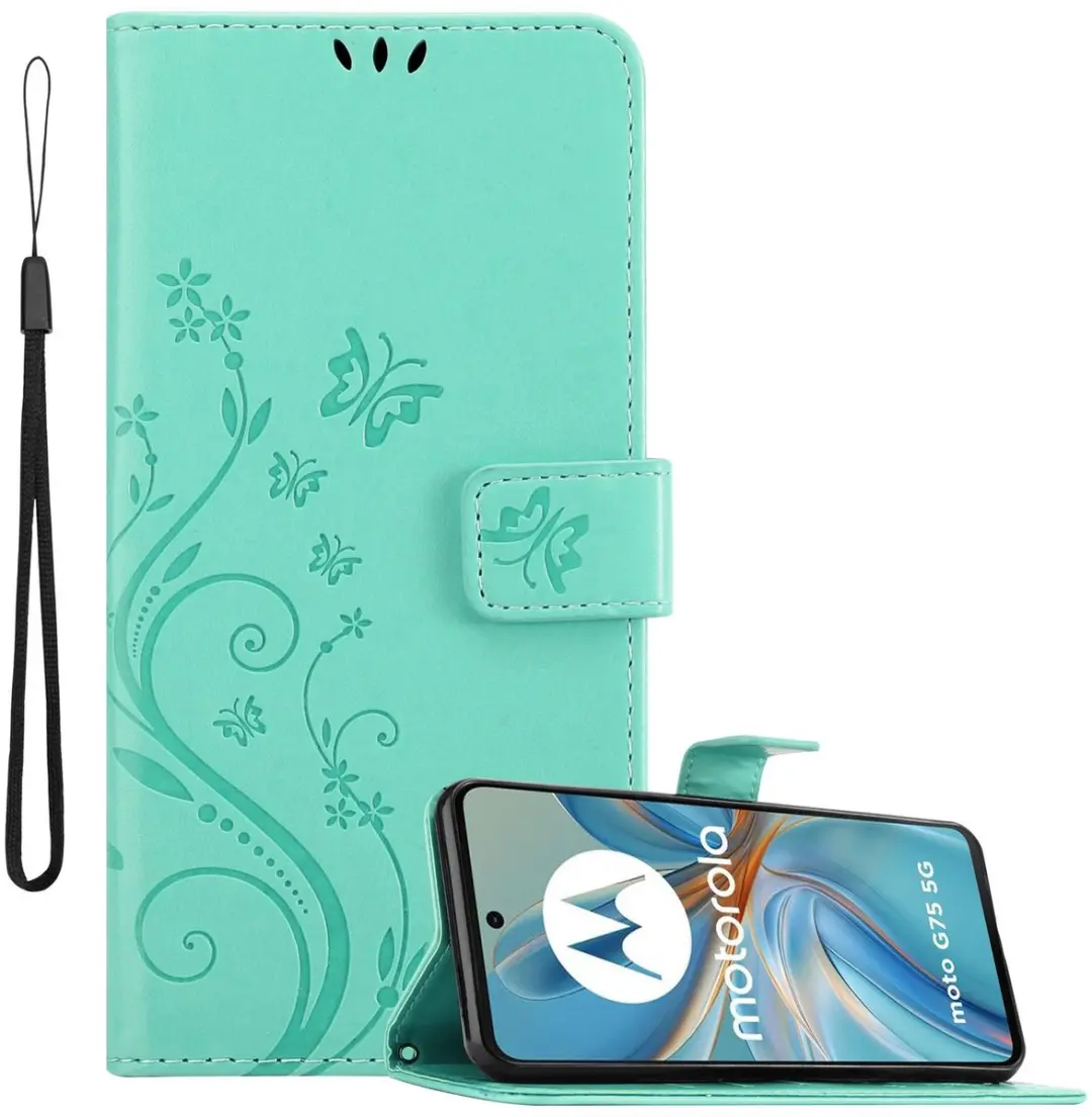 Cadorabo Hoesje geschikt voor Motorola Moto G75 in BLOEMEN TURKOOIS