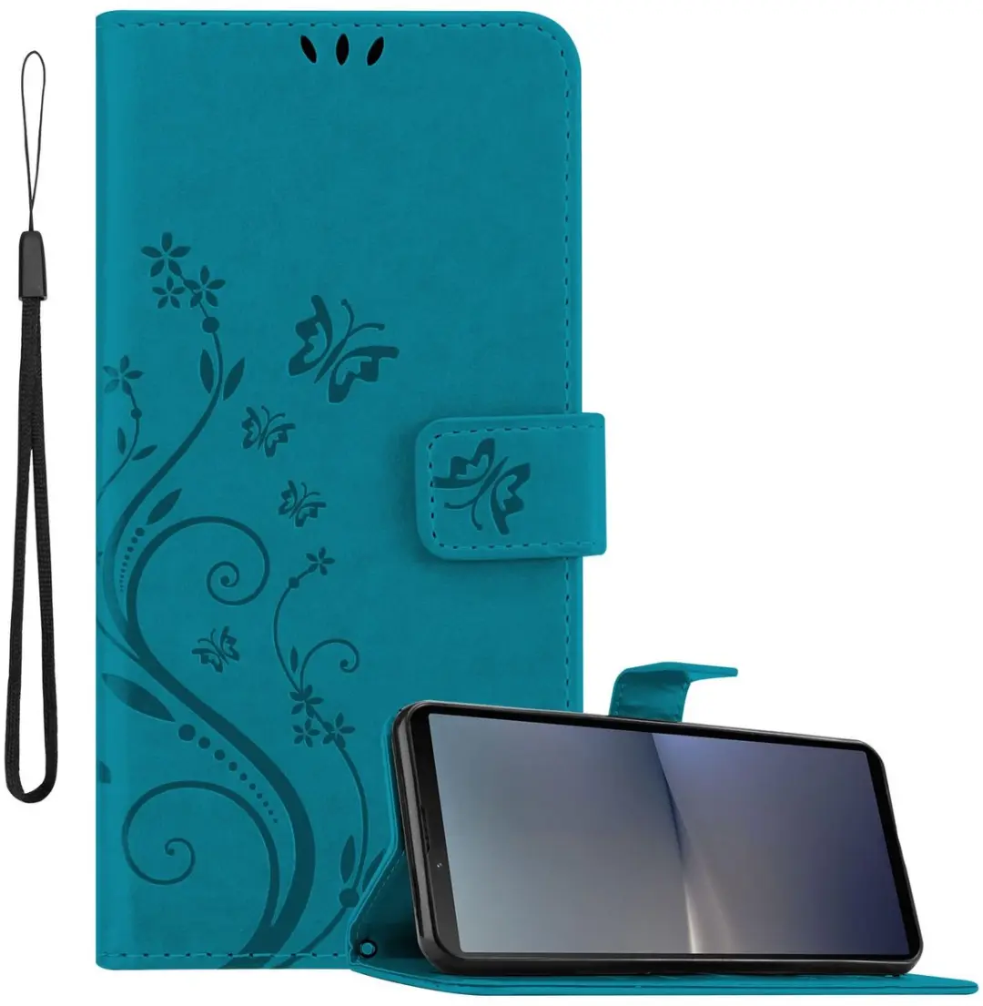 Cadorabo Hoesje geschikt voor Sony Xperia 10 V in BLOEMEN BLAUW