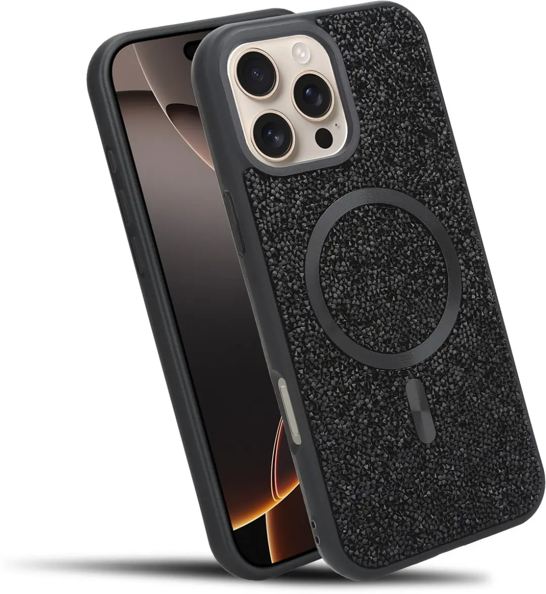 Hoesje geschikt voor iPhone 16 PRO MAX in Zwart Diamant Glitter Stijl
