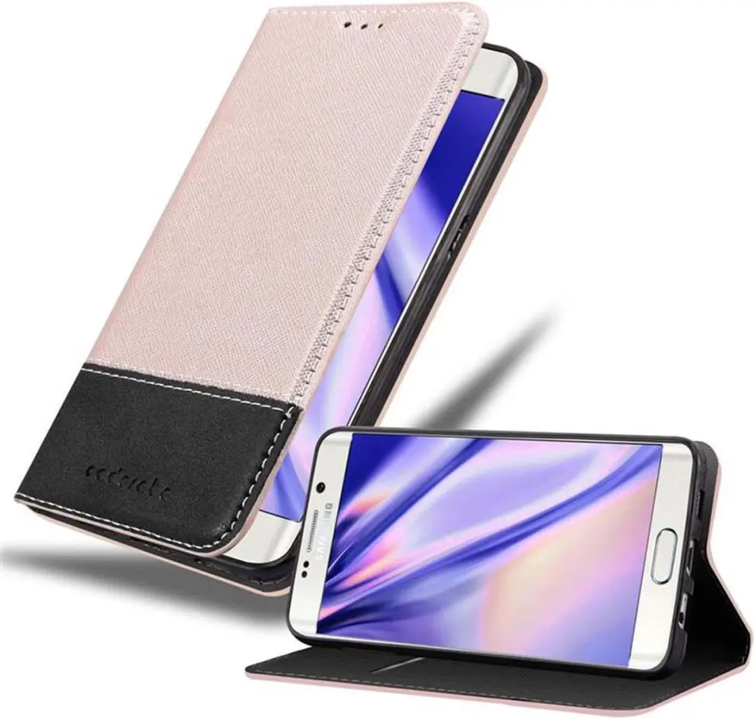 Cadorabo Hoesje geschikt voor Samsung Galaxy S6 EDGE PLUS in ROSE GOUD ZWART