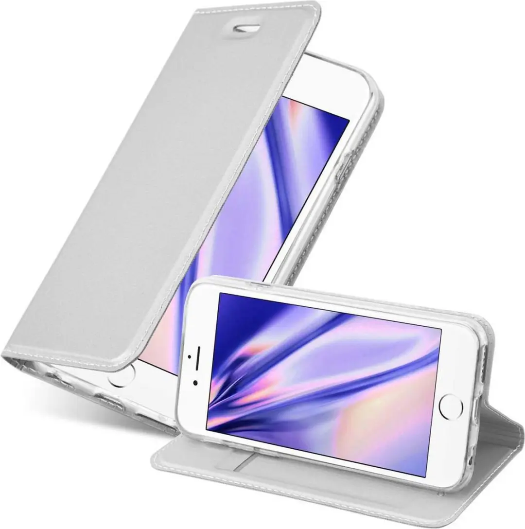 Cadorabo Hoesje geschikt voor Apple iPhone 6 / 6S in CLASSY ZILVER - Beschermhoes met magnetische sluiting, standfunctie en kaartvakje Book Case Cover Etui