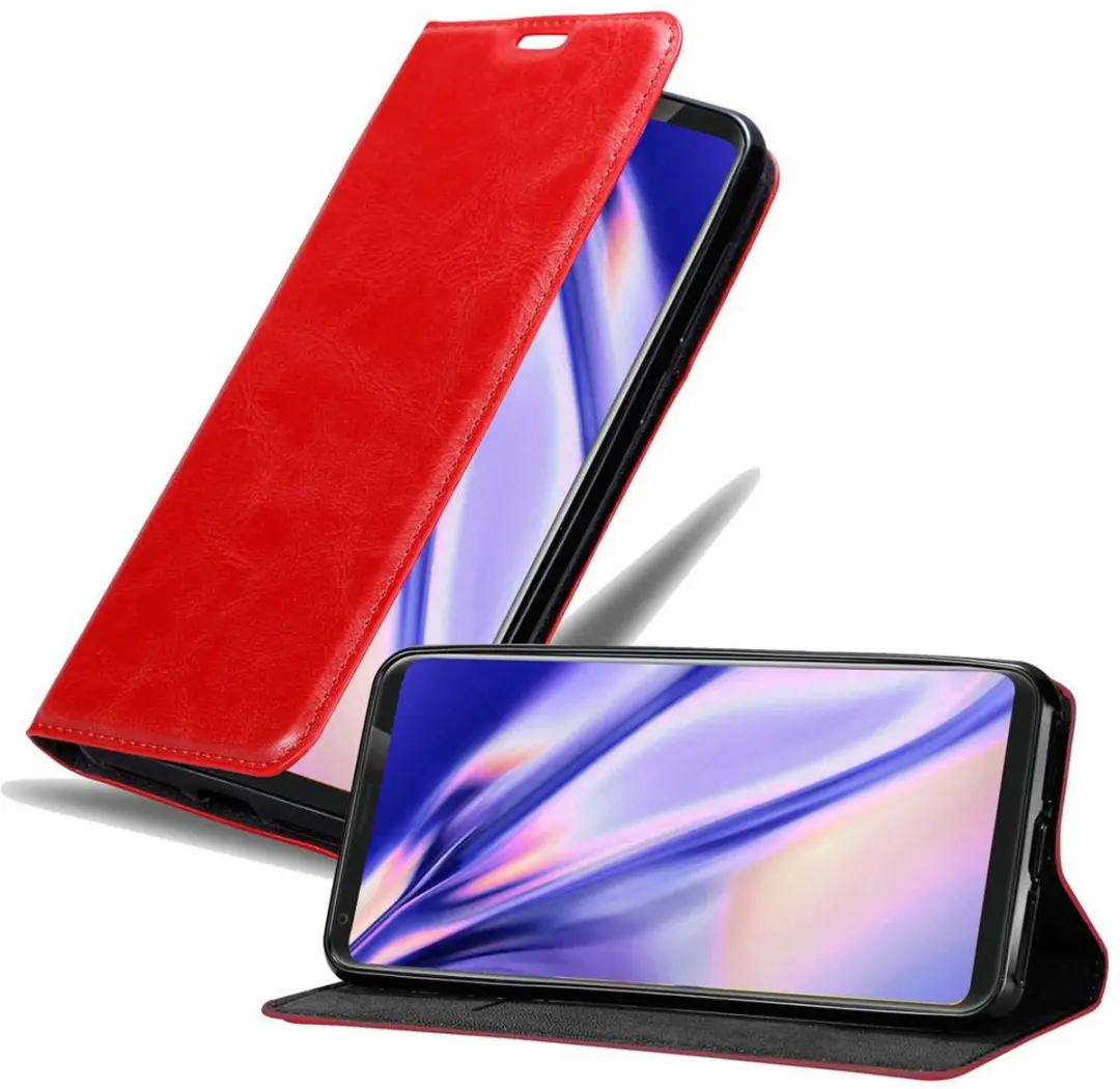 Cadorabo Hoesje geschikt voor LG V35 in APPEL ROOD - Beschermhoes met magnetische sluiting, standfunctie en kaartvakje Book Case Cover Etui