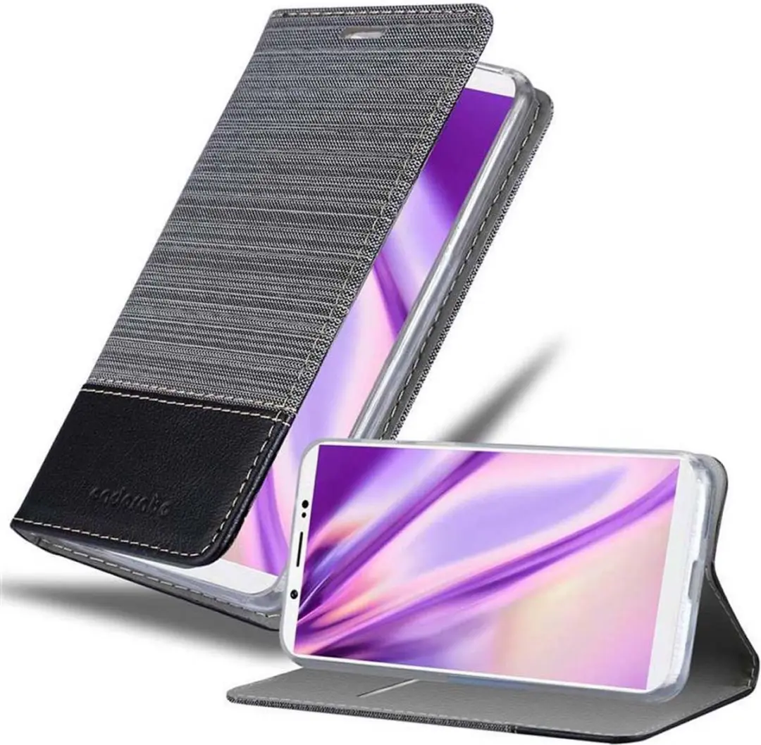Cadorabo Hoesje geschikt voor Vivo V7 PLUS in GRIJS ZWART - Beschermhoes met magnetische sluiting, standfunctie en kaartvakje Book Case Cover Etui