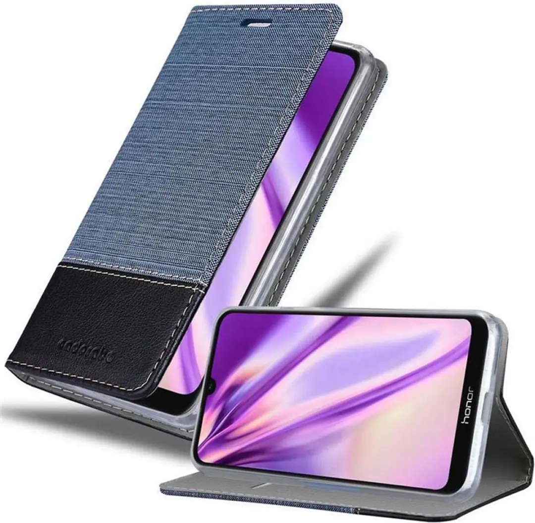 Cadorabo Hoesje geschikt voor Honor 8A in DONKERBLAUW ZWART - Beschermhoes met magnetische sluiting, standfunctie en kaartvakje Book Case Cover Etui