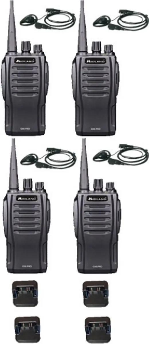 Set van 4 Midland G10 Pro Portofoon met tafellader en D-shape oortje