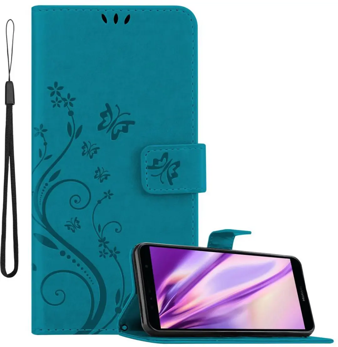 Cadorabo Hoesje geschikt voor Honor 7A / Huawei Y6 PRIME 2018 in BLOEMEN BLAUW