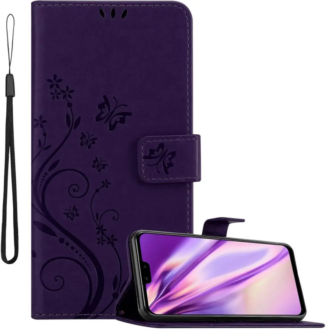 Cadorabo Hoesje geschikt voor Huawei Y9 2019 in BLOEMEN DONKER PAARS
