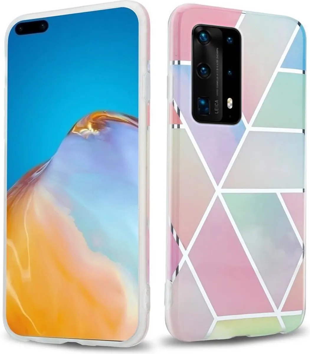 Cadorabo Hoesje geschikt voor Huawei P40 PRO / P40 PRO+ in Regenboog Marmer No.