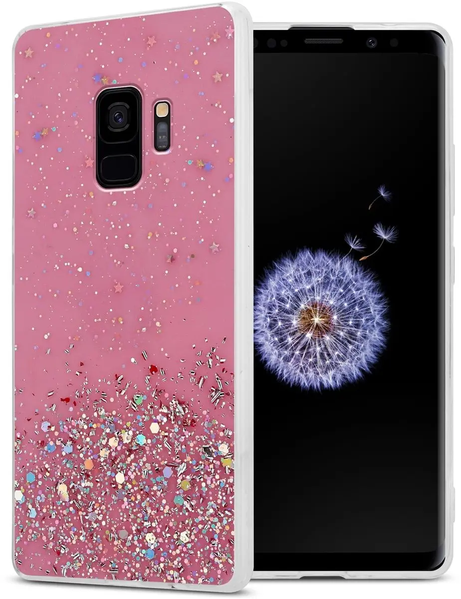 Cadorabo Hoesje geschikt voor Samsung Galaxy S9 in Roze met Glitter