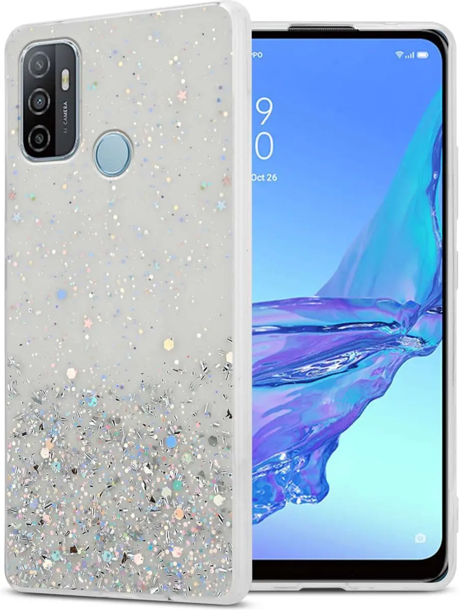 Cadorabo Hoesje geschikt voor Oppo A53 in Transparant met Glitter