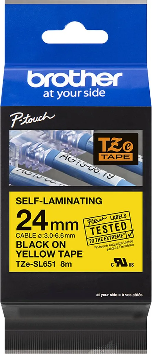 Brother TZe TZESL651 Labeltape - Geel/Zwart - 24mm - 8m