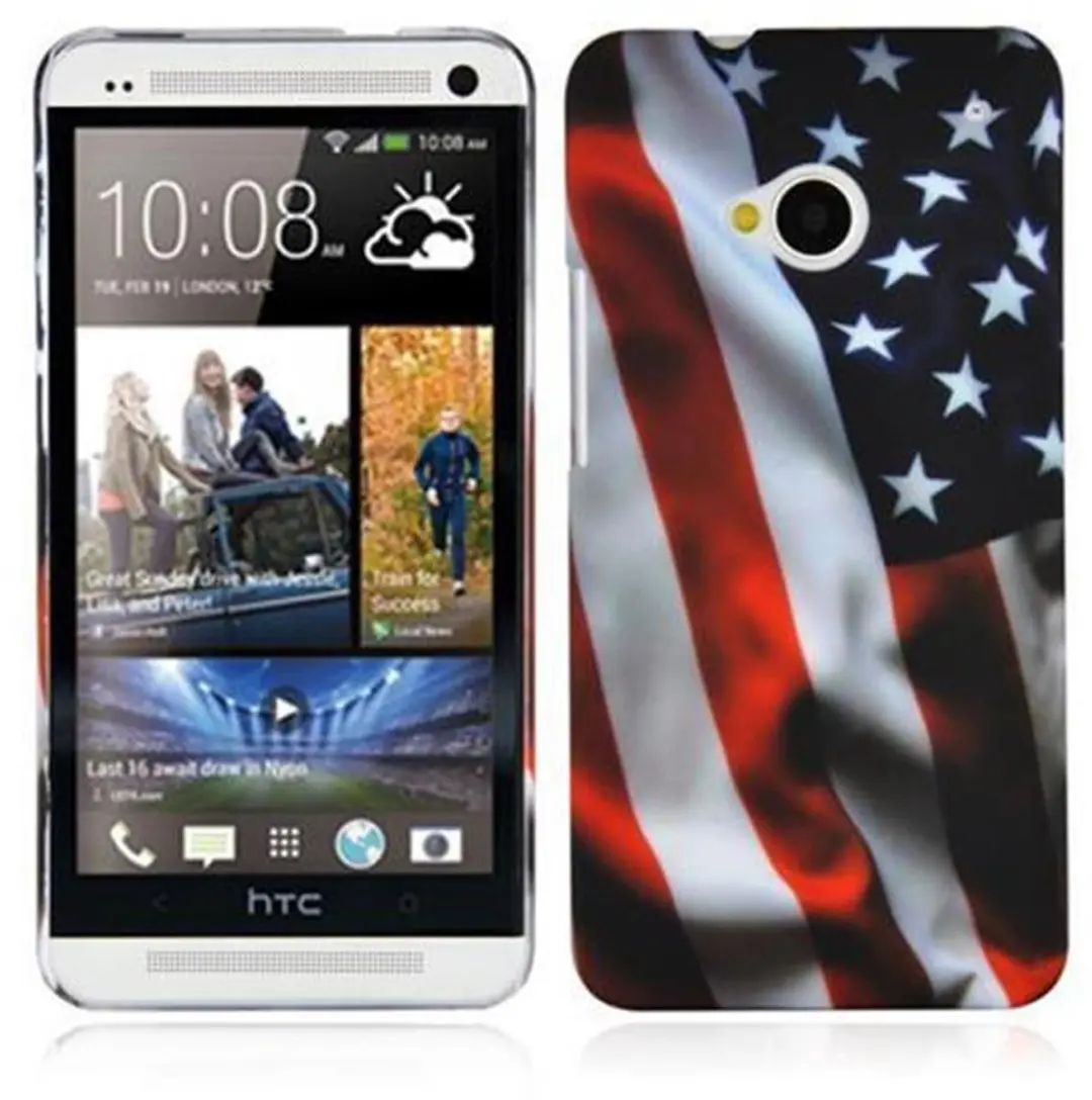 Cadorabo Hoesje geschikt voor HTC ONE M7 met STARS AND STRIPES opdruk - Hard Case Cover beschermhoes in trendy design