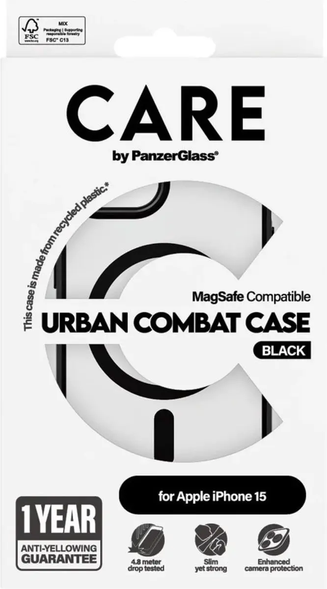 CARE by PanzerGlass Flagship Case Urban Combat iPhone 15 - Transparant - afbeelding 5 van 6