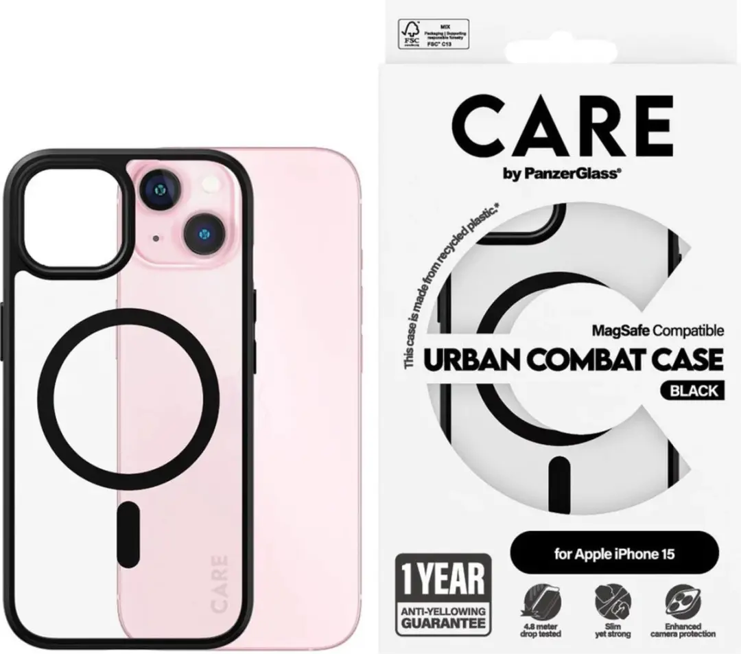 CARE by PanzerGlass Flagship Case Urban Combat iPhone 15 - Transparant - afbeelding 6 van 6