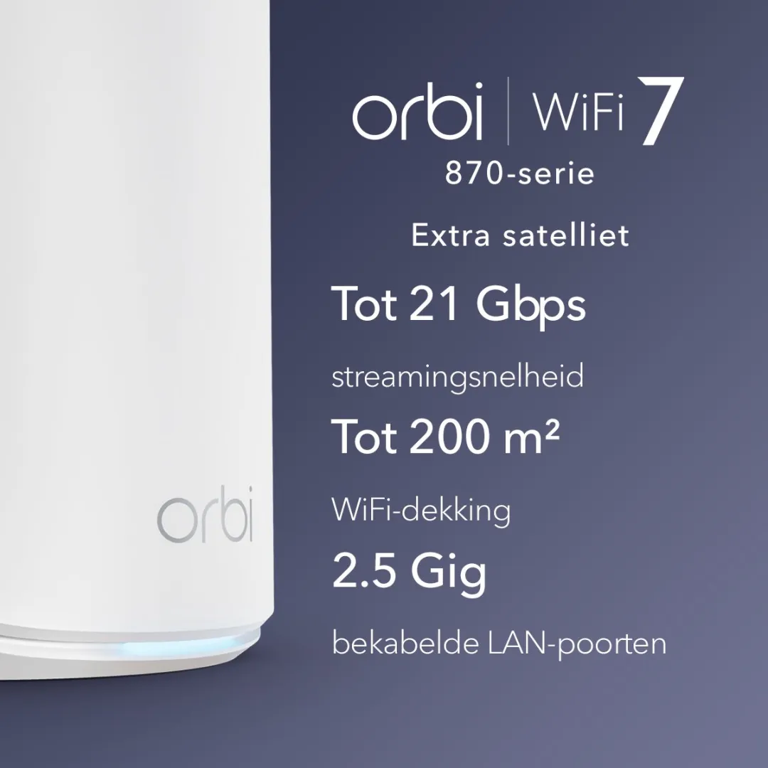 Netgear Orbi RBE870 Mesh WiFi 7 WiFi-versterker - 21Gbps Wit
