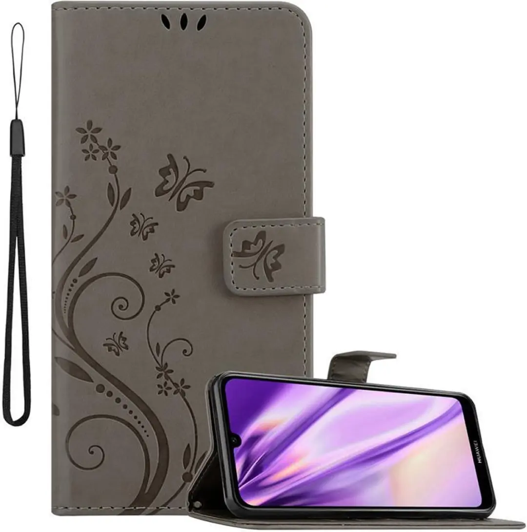 Cadorabo Hoesje geschikt voor Huawei Y6 2019 in BLOEMEN GRIJS