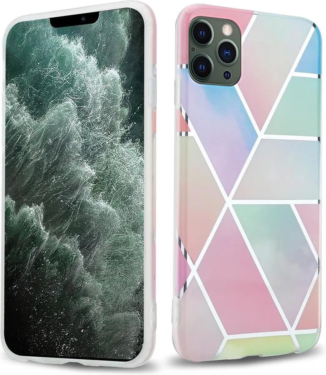 Cadorabo Hoesje geschikt voor Apple iPhone 12 PRO MAX in Regenboog Marmer No. 11