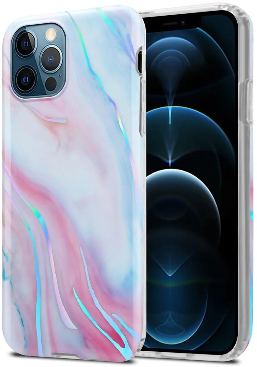 Cadorabo Hoesje geschikt voor Apple iPhone 12 PRO MAX in Wit Roze Marmer No. 15