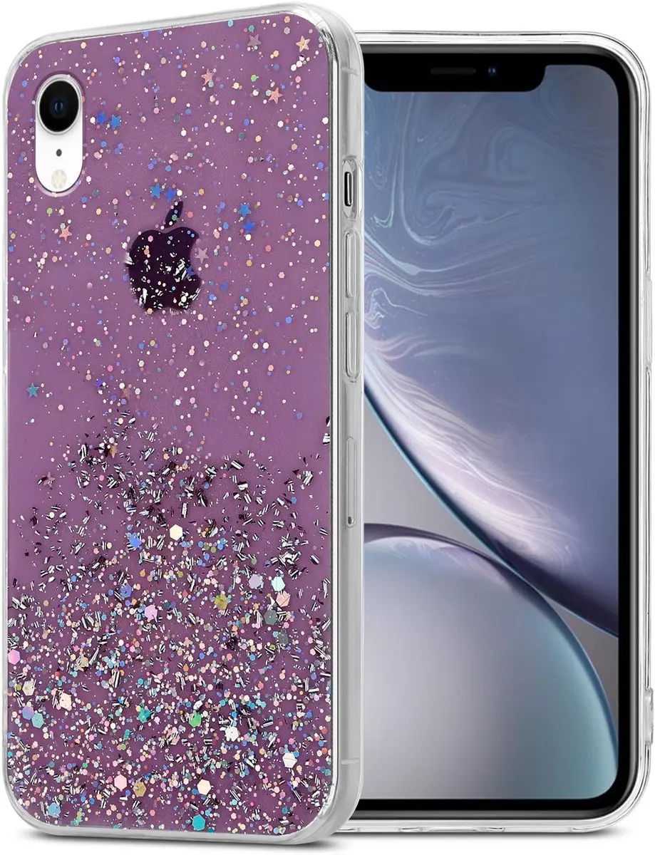 Cadorabo Hoesje geschikt voor Apple iPhone XR in Paars met Glitter