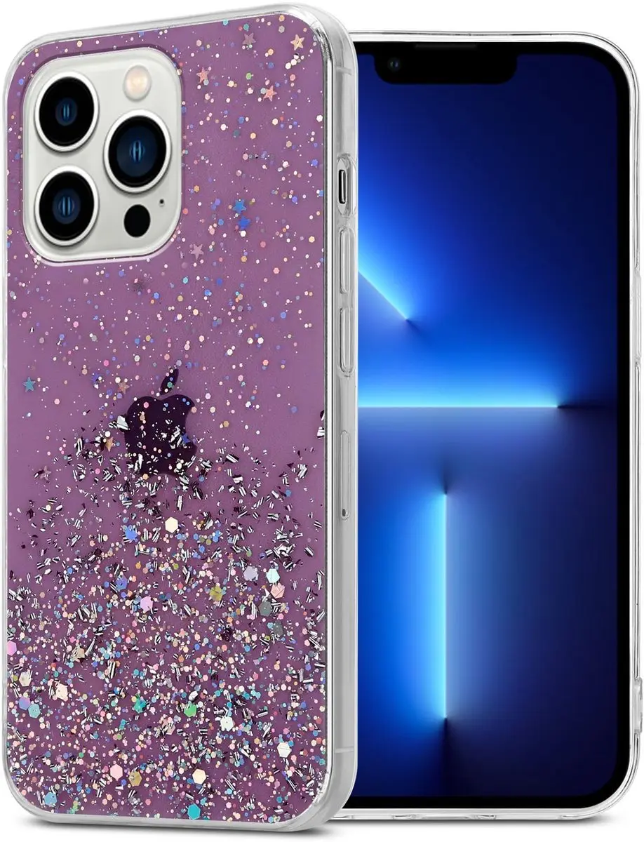 Cadorabo Hoesje geschikt voor Apple iPhone 13 PRO in Paars met Glitter
