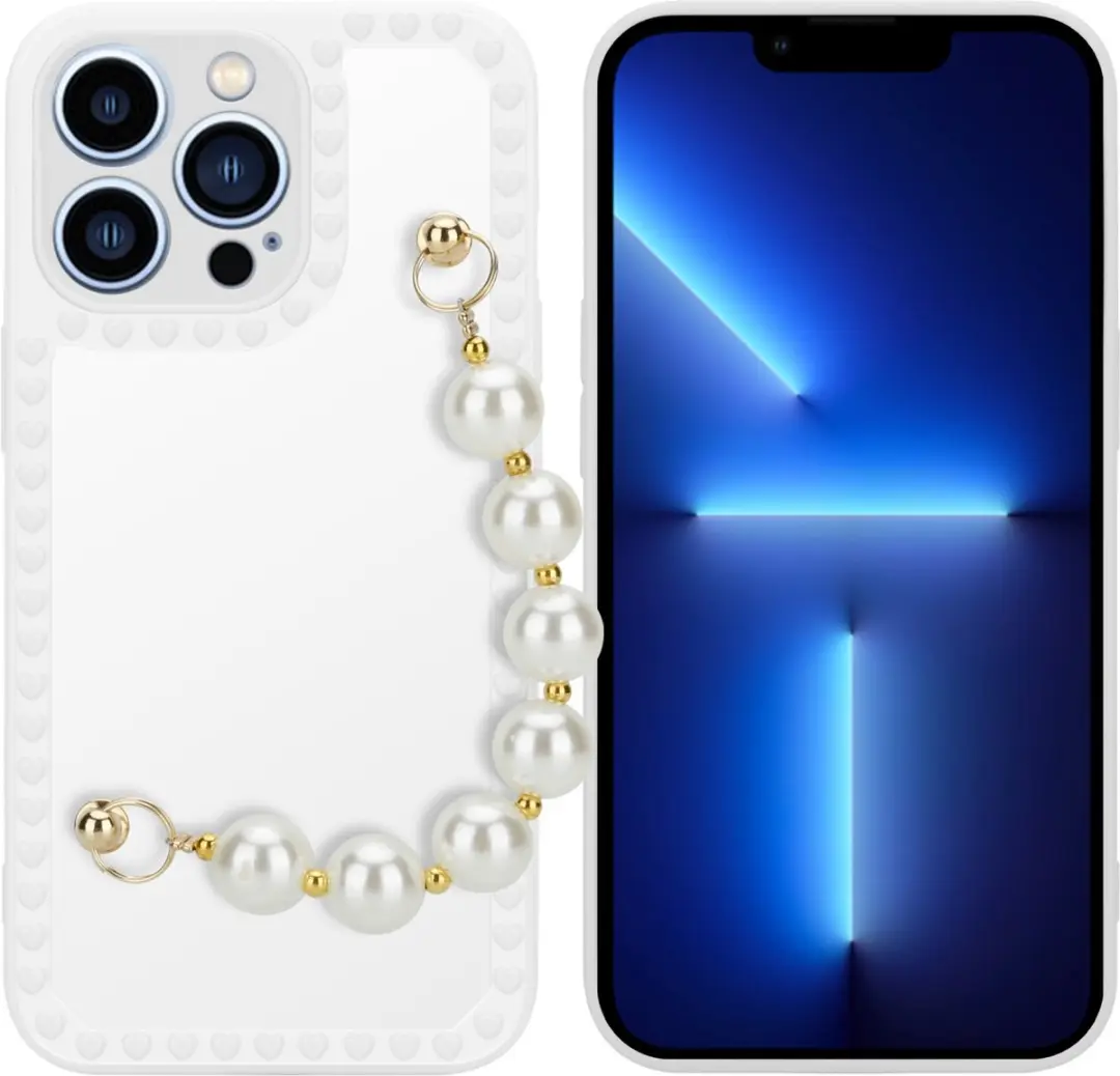Cadorabo Hoesje geschikt voor Apple iPhone 13 PRO in Wit met parels - Beschermhoes van flexibel TPU silicone Case Cover met polsketting