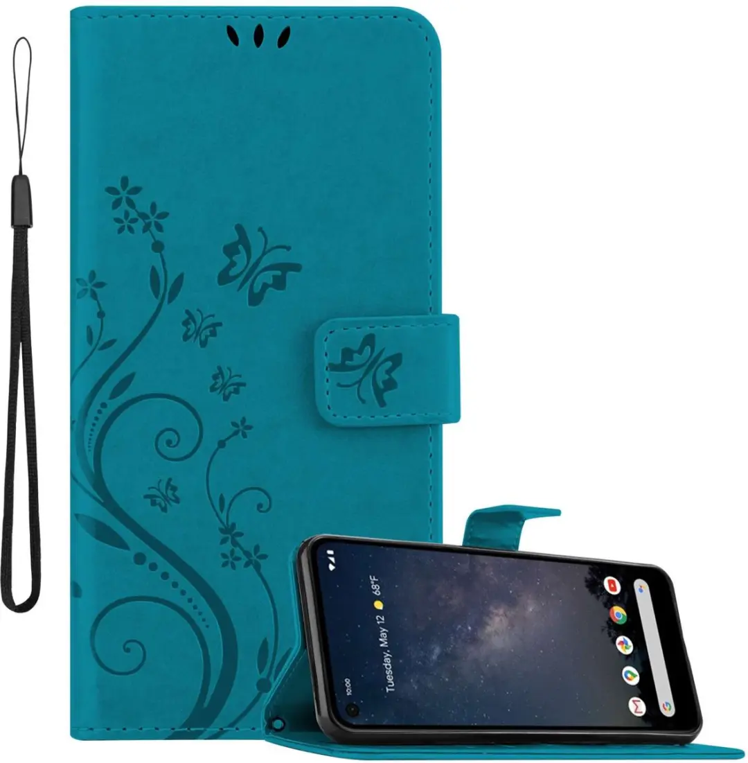 Cadorabo Hoesje geschikt voor Google PIXEL 4A 5G in BLOEMEN BLAUW