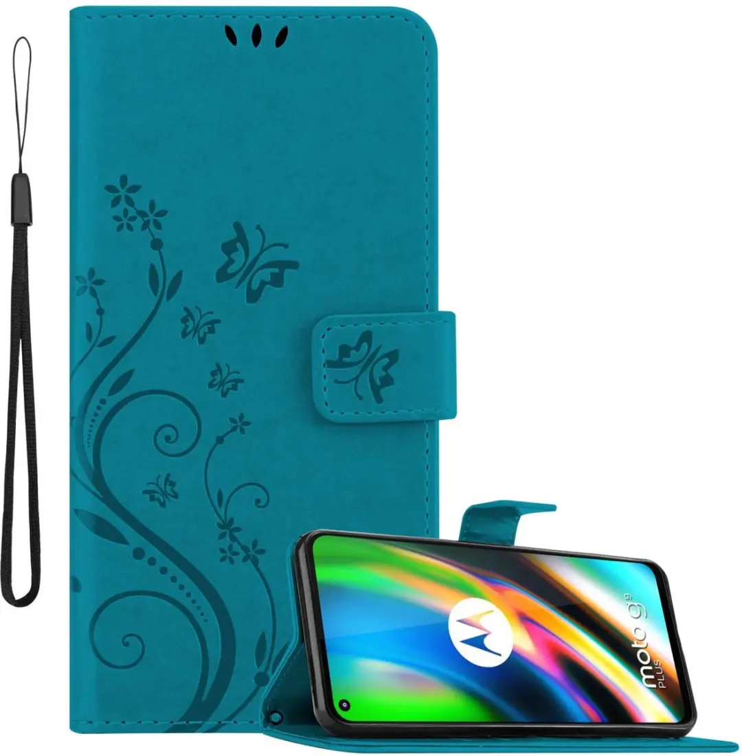 Cadorabo Hoesje geschikt voor Motorola MOTO G9 PLUS in BLOEMEN BLAUW