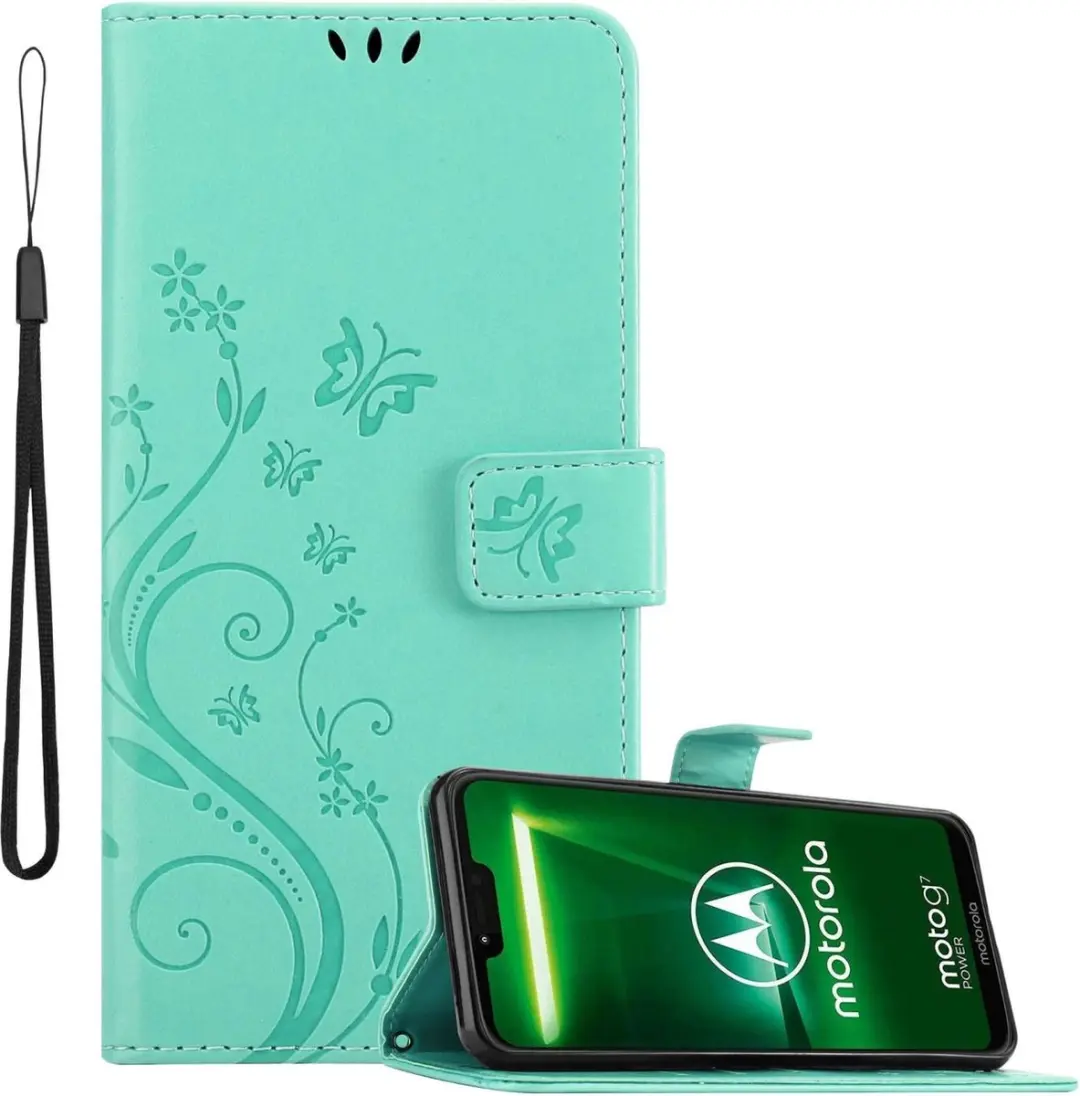 Cadorabo Hoesje geschikt voor Motorola MOTO G7 POWER in BLOEMEN TURKOOIS
