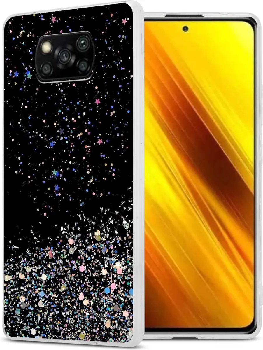 Cadorabo Hoesje geschikt voor Xiaomi POCO X3 NFC in Zwart met Glitter