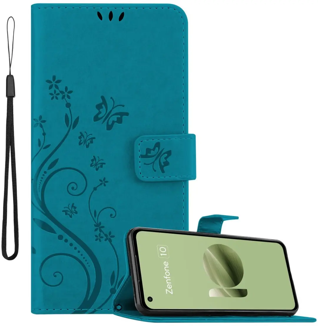 Cadorabo Hoesje geschikt voor Asus Zenfone 10 in BLOEMEN BLAUW