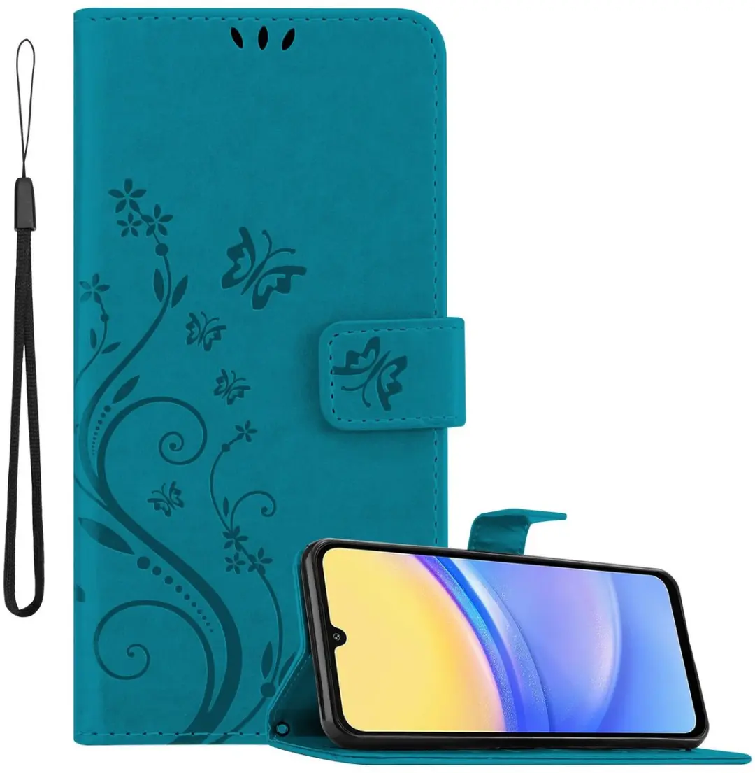 Cadorabo Hoesje geschikt voor Samsung Galaxy A16 in BLOEMEN BLAUW
