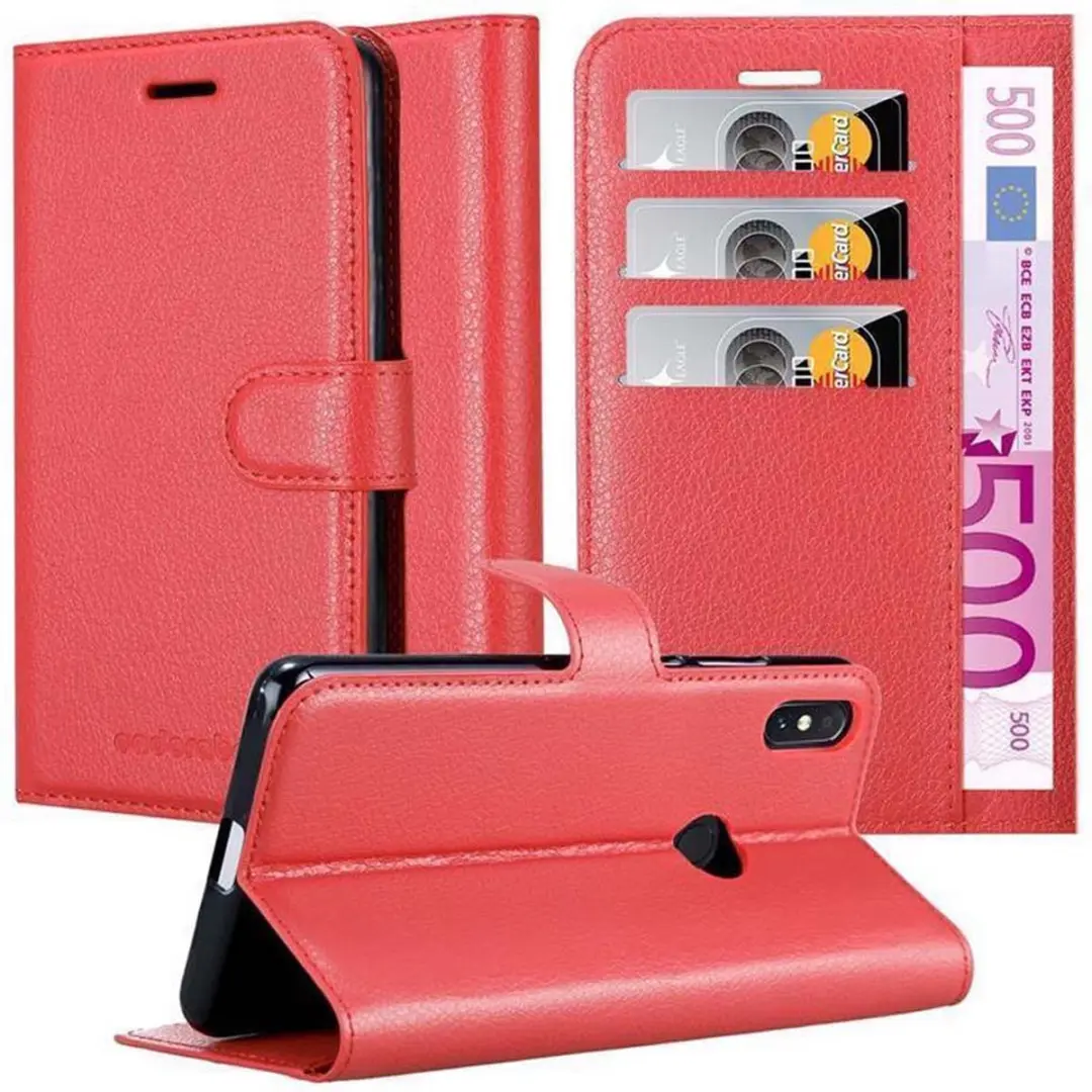 Cadorabo Hoesje geschikt voor Xiaomi RedMi NOTE 5 in KARMIJN ROOD - Beschermhoes met magnetische sluiting, standfunctie en kaartvakje Book Case Cover Etui