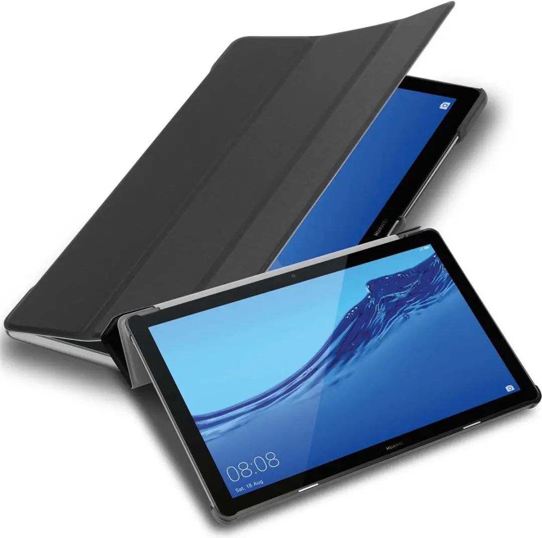 Cadorabo Tablet Hoesje geschikt voor Huawei MediaPad T5 10 (10.1 Zoll) in SATIJN ZWART - Ultra dun beschermend geval ZONDER automatische Wake Up en Stand functie Book Case Cover Etui