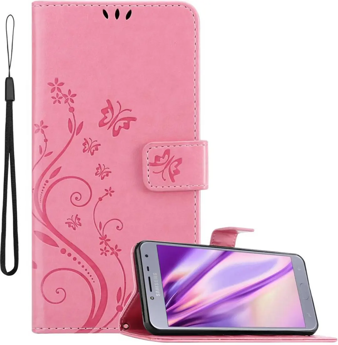 Cadorabo Hoesje geschikt voor Samsung Galaxy J4 2018 in BLOEMEN ROZE