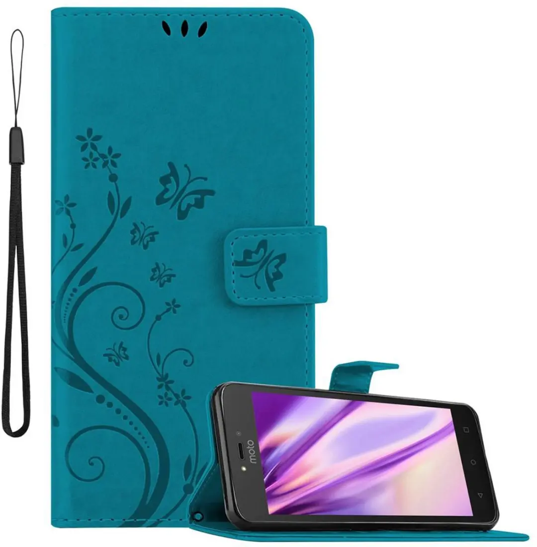 Cadorabo Hoesje geschikt voor Motorola MOTO C in BLOEMEN BLAUW