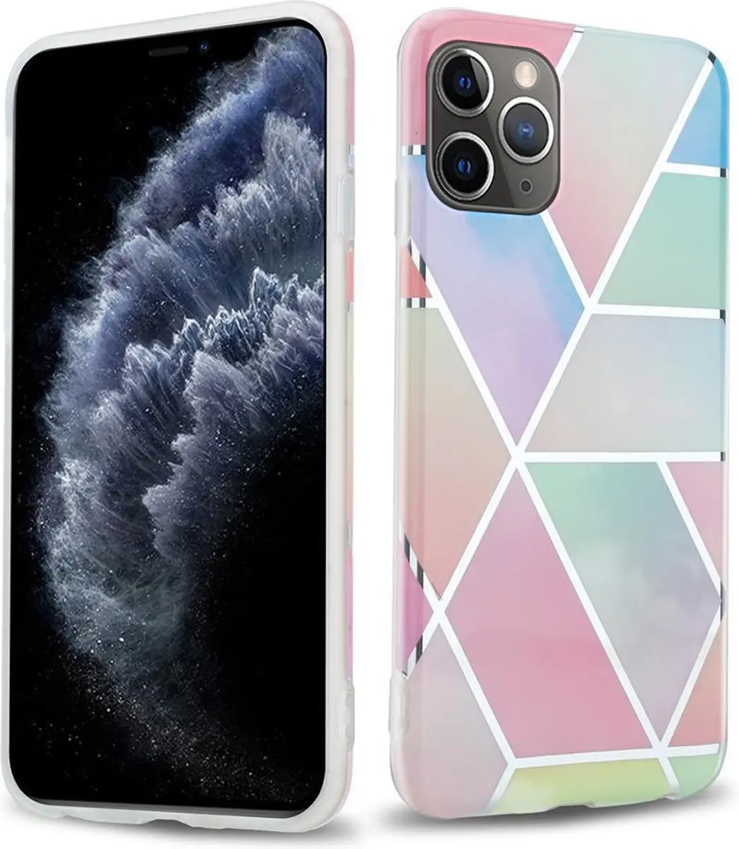 Cadorabo Hoesje geschikt voor Apple iPhone 11 PRO in Regenboog Marmer No. 11