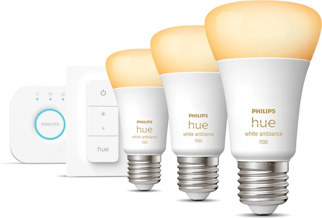 Philips Hue Starterkit 3 Lampen E27 - 1100lm - Incl. Bridge & Dimmer