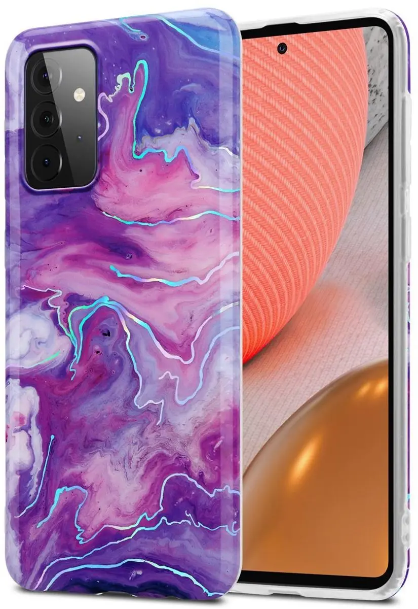 Cadorabo Hoesje geschikt voor Samsung Galaxy A72 4G / 5G in Paars Roze Marmer No