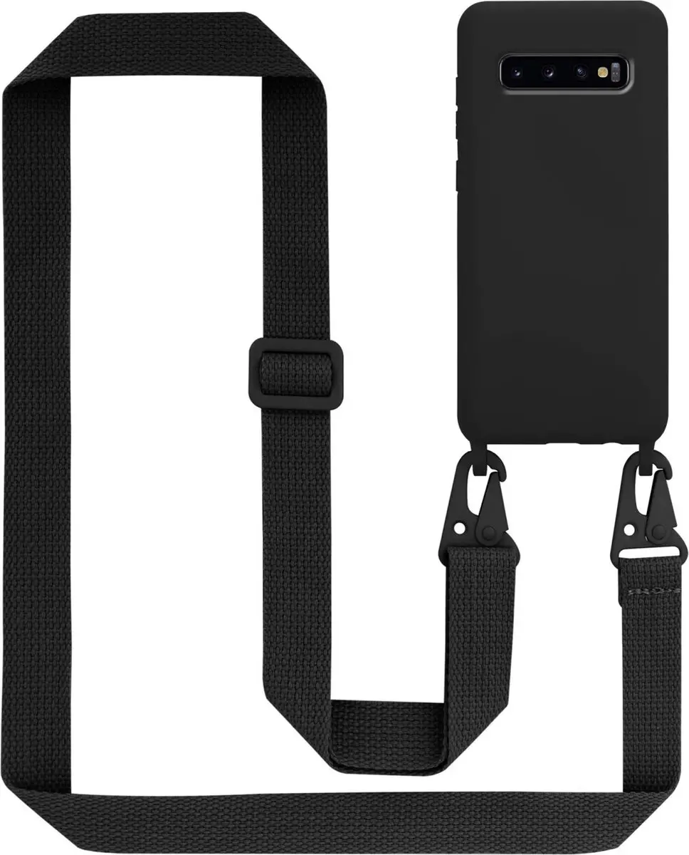 Cadorabo Mobiele telefoon ketting geschikt voor Samsung Galaxy S10 4G in LIQUID ZWART - Silicone beschermhoes met lengte verstelbare koord riem