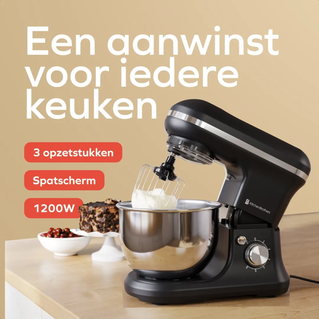 KitchenBrothers 1200W Keukenmachine - 5L - Matzwart