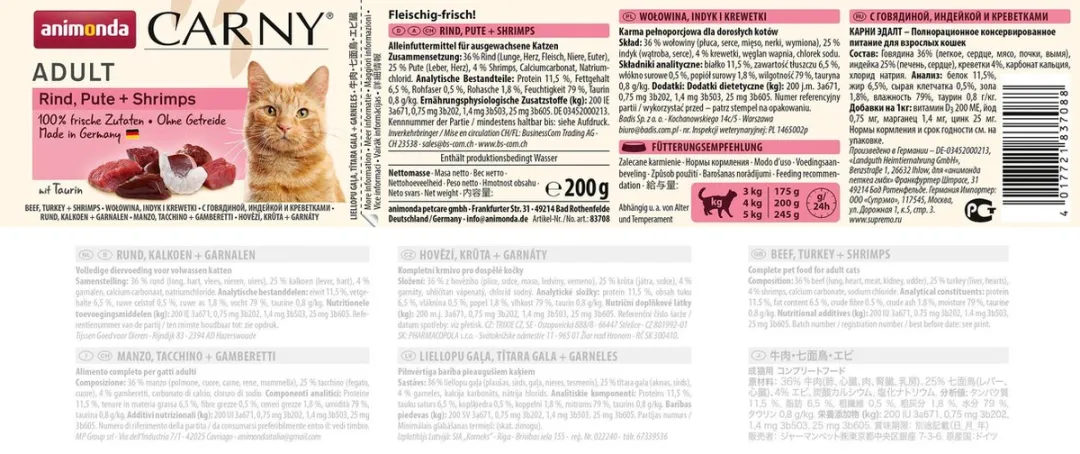 Animonda Carny Adult Rund Kalkoen Garnaal - 6x200g