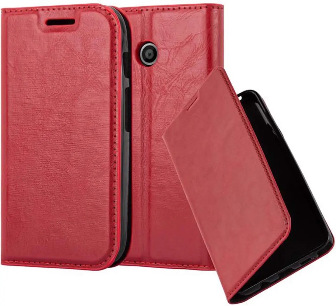 Cadorabo Hoesje geschikt voor Motorola MOTO E1 in APPEL ROOD - Beschermhoes met magnetische sluiting, standfunctie en kaartvakje Book Case Cover Etui