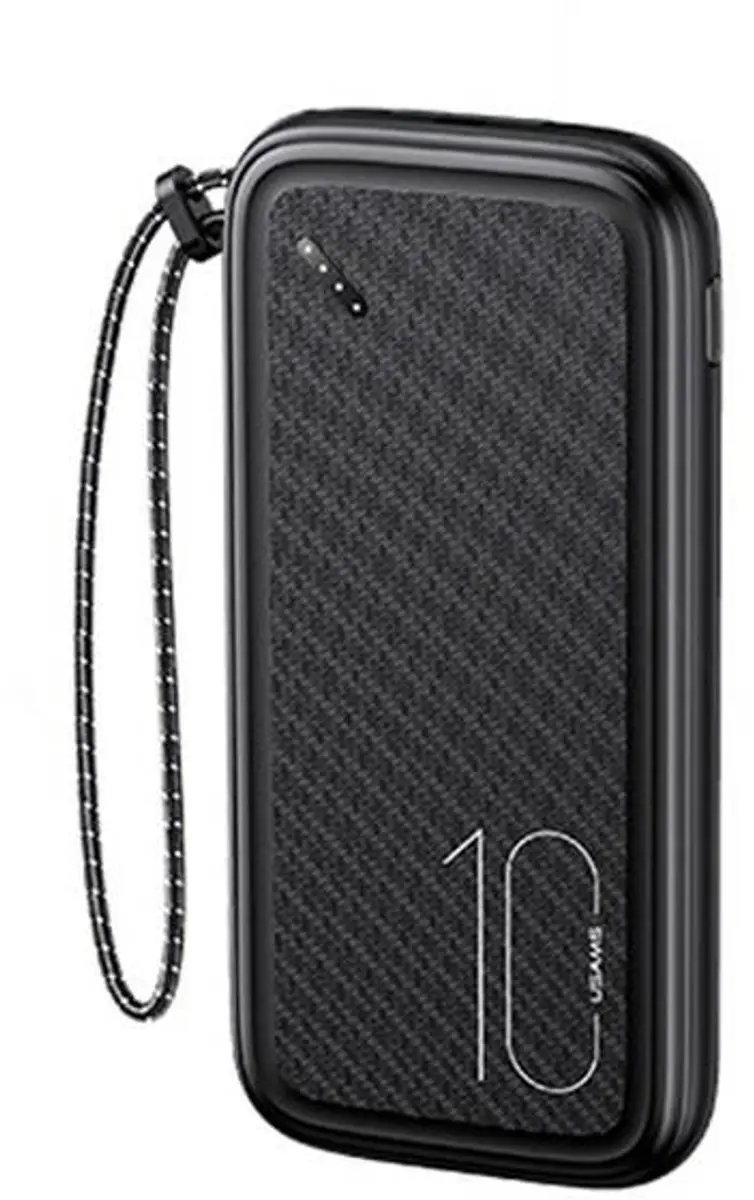 USAMS Powerbank PB56 10000mAh 2xUSB / USB-C / MicroUSB Snelladen zwart/zwart 10K