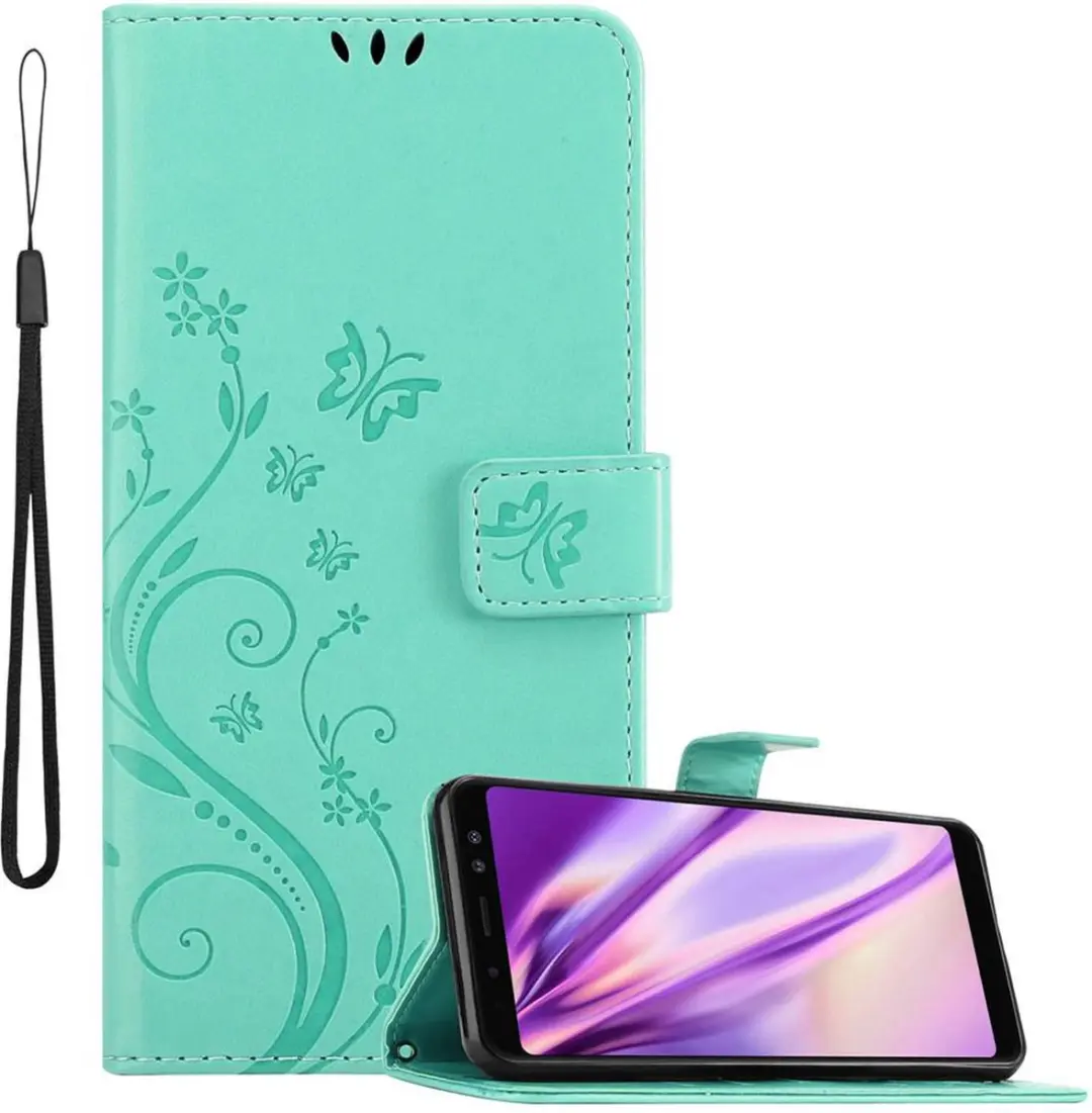 Cadorabo Hoesje geschikt voor Samsung Galaxy A8 2018 in BLOEMEN TURKOOIS