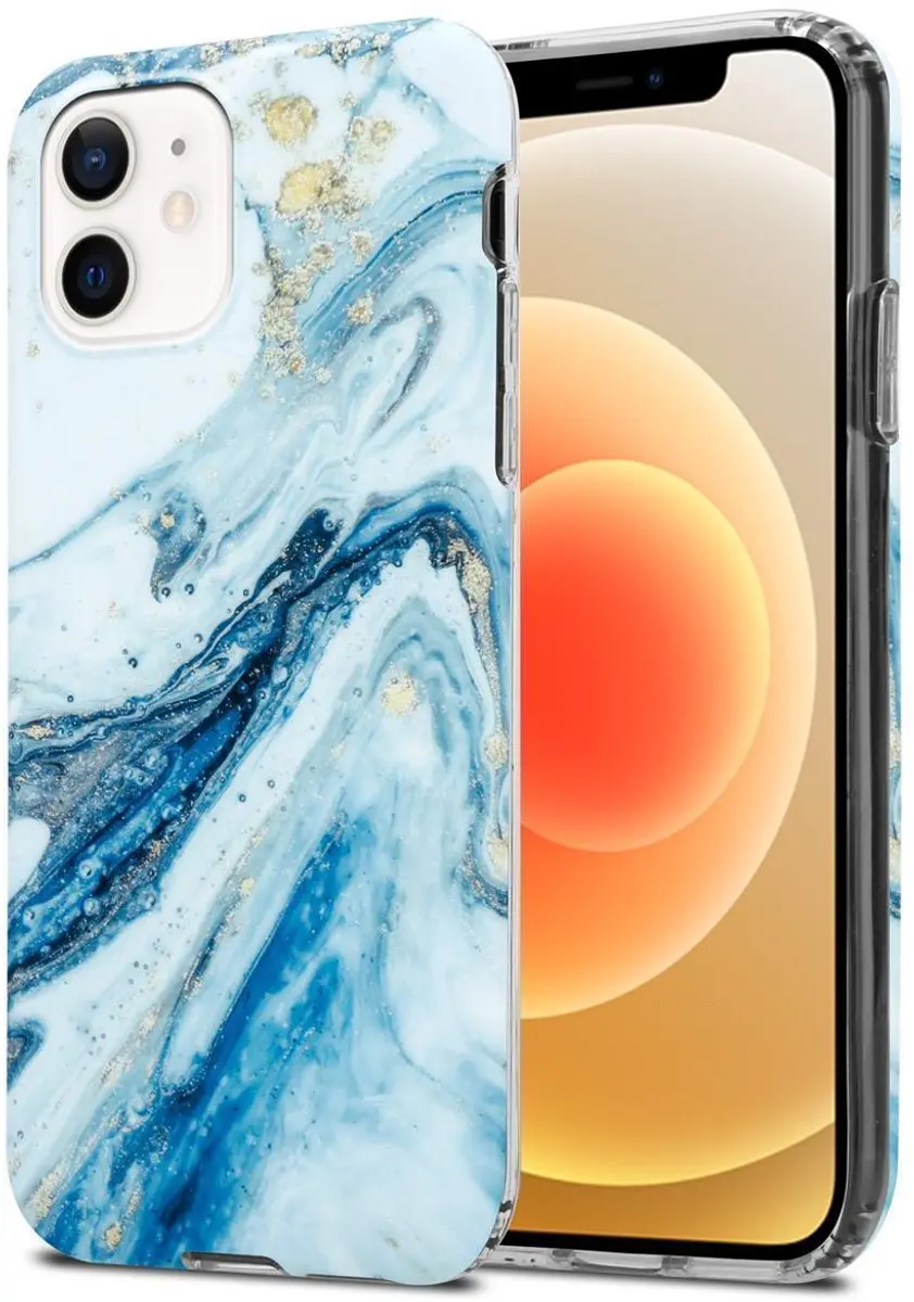 Cadorabo Hoesje geschikt voor Apple iPhone 12 PRO MAX in Wit Blauw Marmer No. 24