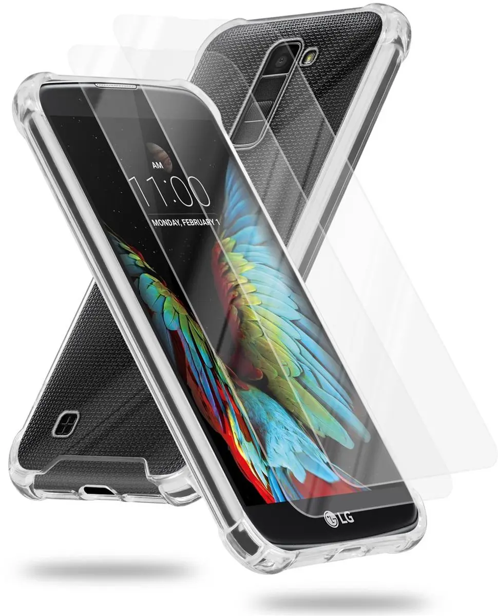 Cadorabo Hoeje en 2x Tempered beschermglas geschikt voor LG K10 2016 in TRANSPAR