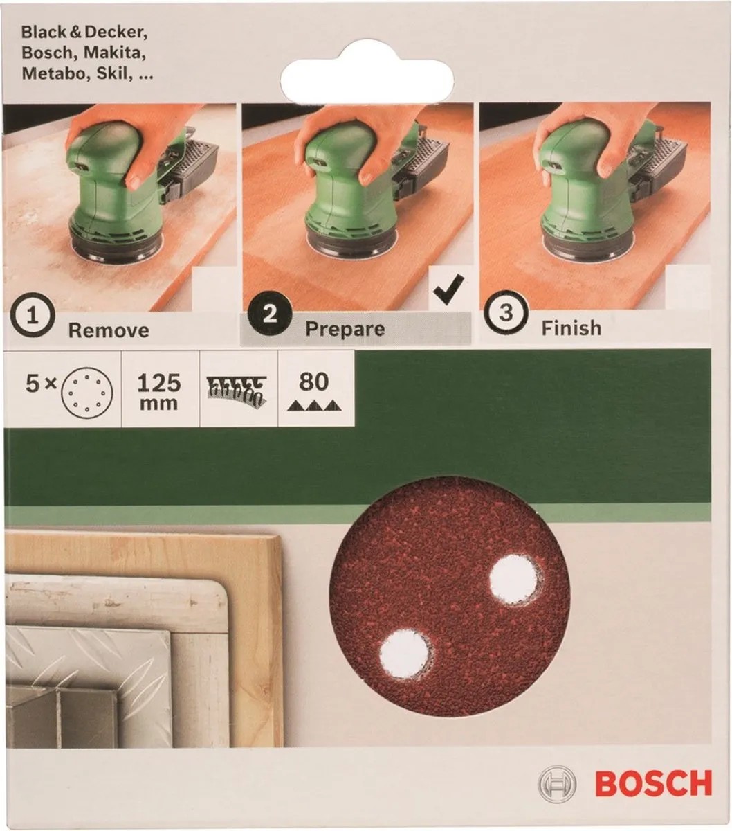 Bosch 5-delige Schuurbladen 125mm - Korrel 80