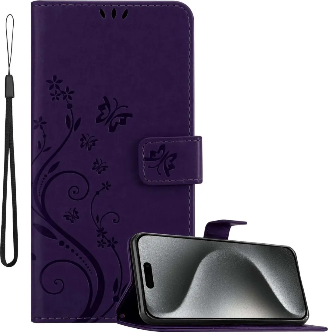 Cadorabo Hoesje geschikt voor Apple iPhone 15 PRO in BLOEMEN DONKER PAARS