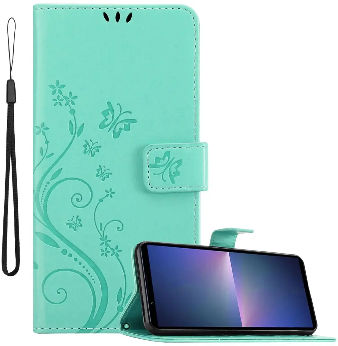 Cadorabo Hoesje geschikt voor Sony Xperia 5 V in BLOEMEN TURKOOIS