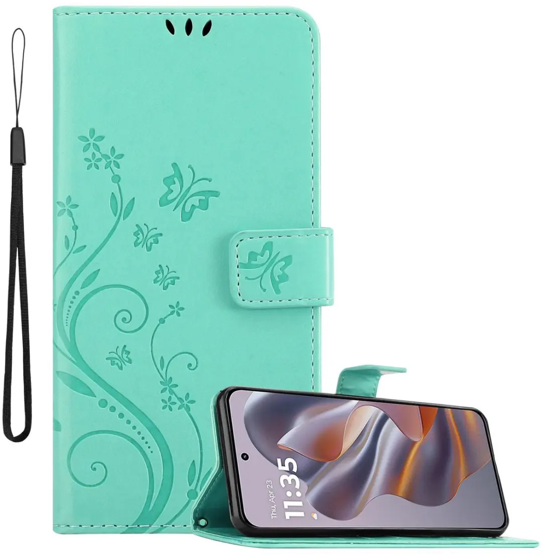 Cadorabo Hoesje geschikt voor Motorola Moto Edge 50 Neo in BLOEMEN TURKOOIS